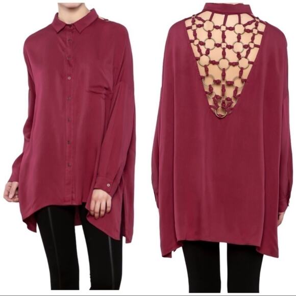 HAYDEN LOS ANGELES Cream Oversize Button Down Chain Back Blouse Size M/L - Picture 1 of 14
